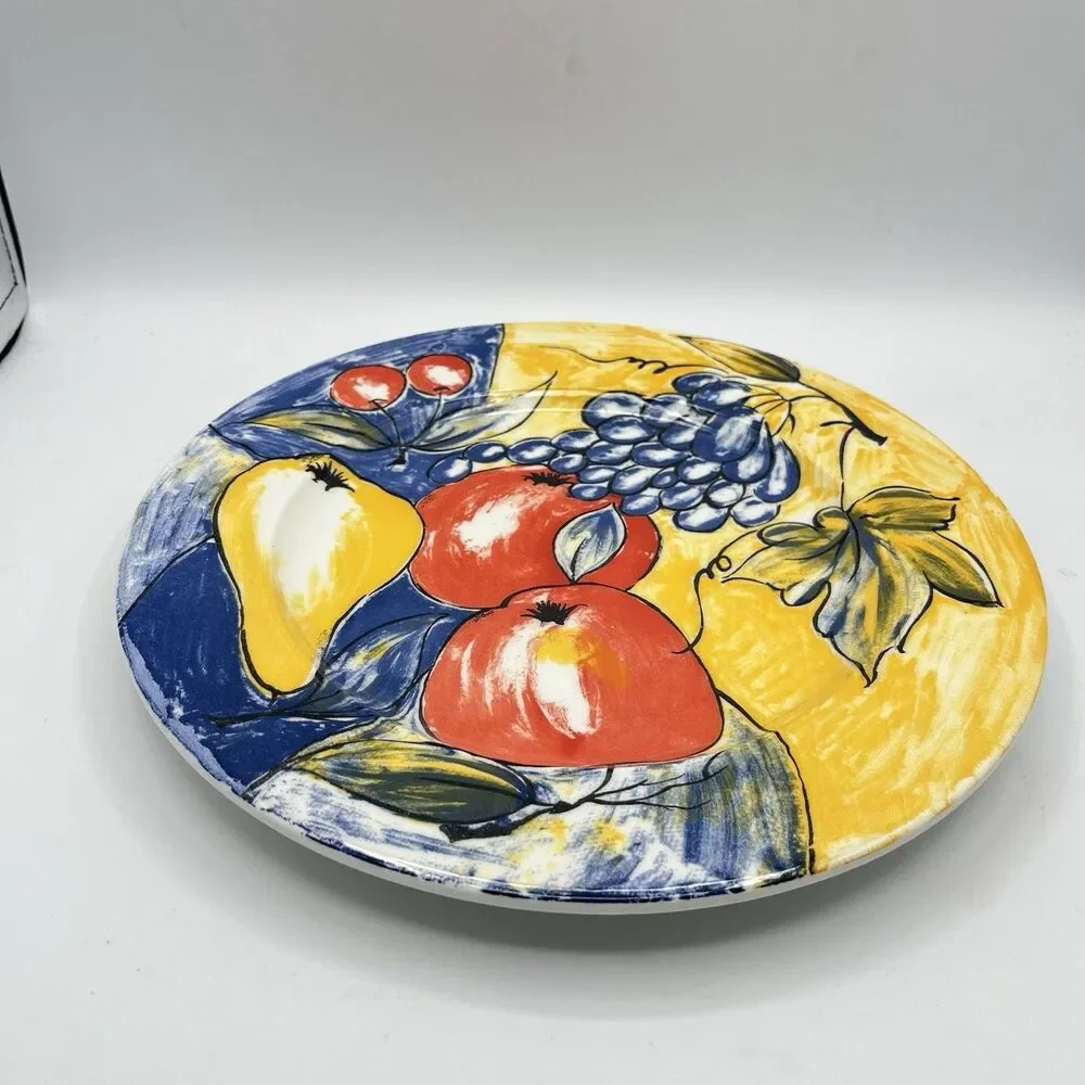 Pier 1 Italy Fruit Dinner Plate 10.5” Pear Apples Grapes Cherries -Discontinued